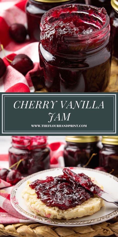 Cherry Jam From Frozen Cherries, Frozen Cherry Recipes, Jam With Pectin, Cherry Jam Recipe, Black Cherry Jam, Vanilla Jam, Cherry Jam Recipes, Food Preserving, Home Canning Recipes