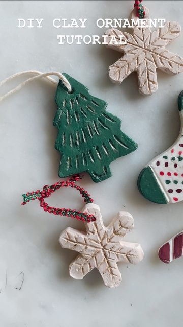 Morgan on Instagram: "Crafty Christmas is up on Youtube now with a full clay ornament tutorial and 3 other DIY holiday decor ideas 🤗🎄 (Clay recipe is from @one_little_project) #diychristmas #clayornaments #diyholidaydecor #christmascrafts" Sculpey Ornaments Diy, Diy Christmas Ornaments Salt Dough, How To Make Air Dry Clay Ornaments, Clay Holiday Crafts, Handmade Clay Ornaments Diy, Clay Christmas Gift Ideas, Clay Christmas Crafts For Kids, Diy Ornaments Toddlers, Salt Dough Ornaments Ideas