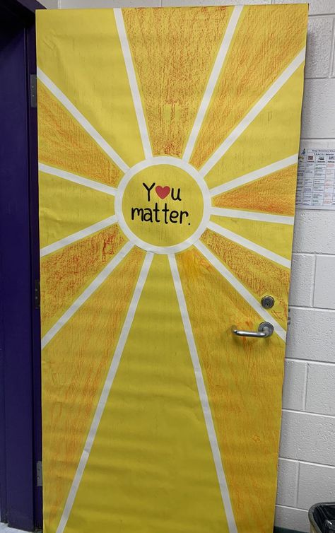 Positive Door Decorations, Motivational Door Decorations, School Office Door Decorations, School Social Work Door Decor, Sunshine Door Decorations Classroom, High School Classroom Door Ideas, Guidance Office Decor, Kindness Door Decorating Contest, Therapy Door Decorations