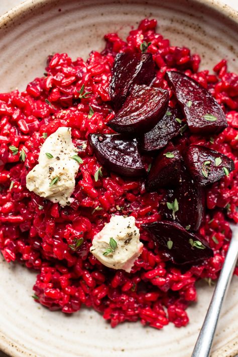 Vegan beetroot risotto - Lazy Cat Kitchen Beetroot Risotto, Filet Mignon Chorizo, Beetroot Recipes, Csa Box, Lazy Cat Kitchen, Vegan Ricotta, Cat Kitchen, Vegan Ideas, Risotto Recipes