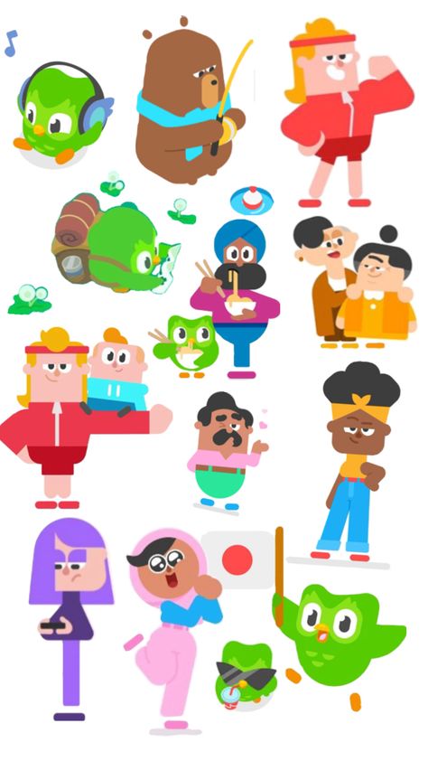 Just a bunch of pictures of Duolingo characters Duolingo Characters, Kids App Design, Vector Character Design, Kids App, Learn Japanese, Vector Character, Owl Art, Workout Apps, Art Inspiration Drawing