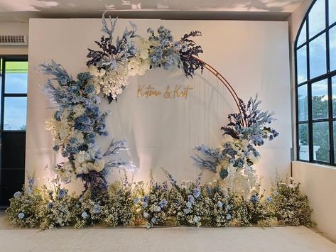 Wedding Photobooth Decoration, Blue And White Backdrop, Photobooth Engagement, Dekor Engagement, Blue Wedding Backdrop, Decor Lamaran, Background Photobooth, Dekor Lamaran, Wedding Dekorasi