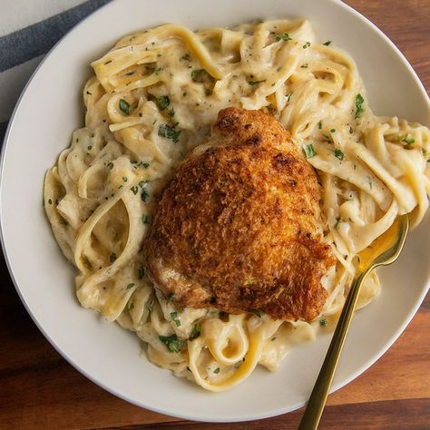 Chicken Thigh Alfredo Recipe - Instacart Alfredo Chicken Thigh Recipes, Chicken Thigh Alfredo Pasta, Chicken Thigh Alfredo, Chicken Thighs With Pasta, Chicken Thighs And Pasta, Chicken Thighs Pasta, Chicken Thigh Pasta Recipes, Chicken Thigh Pasta, Alfredo Recipes