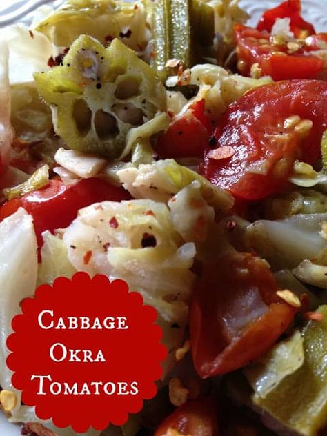 Cabbage, Okra and Cherry Tomatoes Okra And Tomato Recipe, Wisconsin Food, Okra And Tomatoes, Okra Recipes, Meatless Main Dishes, Vegetarian Cabbage, Veggie Delight, Turnips, Tasty Videos