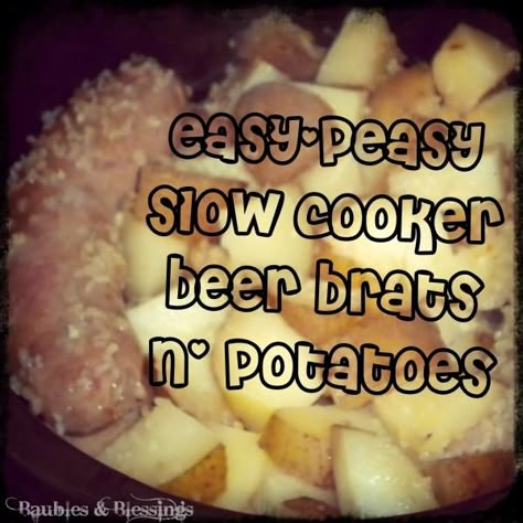 This is an incredibly easy meal to make in your slow cooker, so I thought I'd share. Purists and food snobs will hate this recipe because it takes shortcuts, but that's kind of the point -- making ... Brats And Potatoes Crock Pot, Crockpot Brats And Potatoes, Brat Crockpot Recipes, Bratwurst In Crockpot, Crockpot Bratwurst Recipes, Beer Brats Crockpot, Bratwurst Recipes Crockpot, Quick Crockpot Meals, Brats Recipes