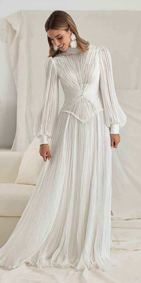 White Modest Dress, Elihav Sasson, Simple Bridal Dresses, Top Wedding Dress Designers, Bride Dress Simple, Dress Sleeves, Soiree Dress, Wedding Dress Guide, Dress Idea