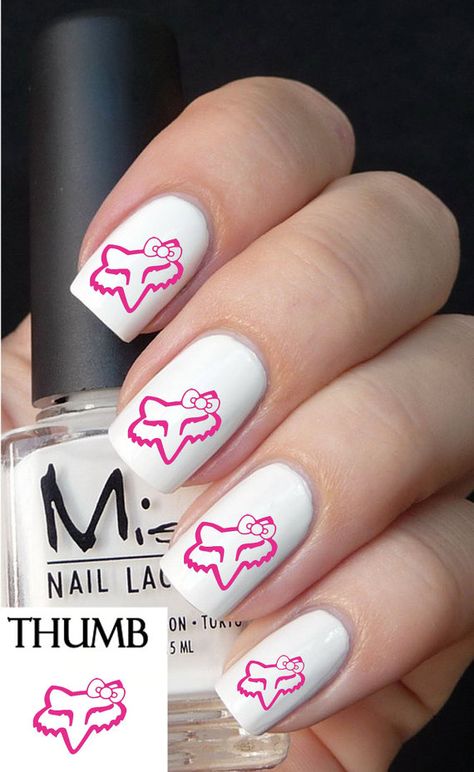 Pink  fox racing Nail Decals nail decal nail art by DesignerNails, $3.95 Fox Racing Nails, Racing Nails, Basketball Nails, Deer Nails, Nail Art Noel, Camo Nails, Infinity Nails, Manicure Gel, Disney Nails