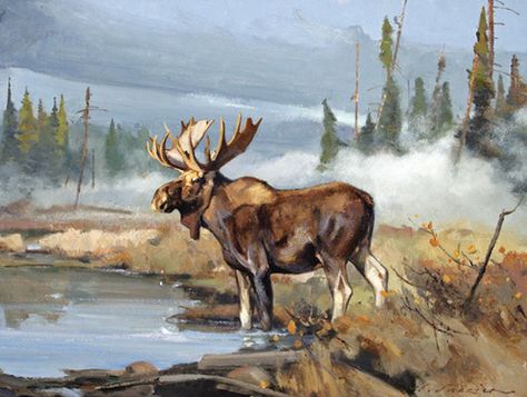 by Luke Frazier Moose Painting, Moose Pictures, Jackson Hole Art, Deer Artwork, Deer Art, Wildlife Paintings, Wildlife Artists, Animals Artwork, Jackson Hole