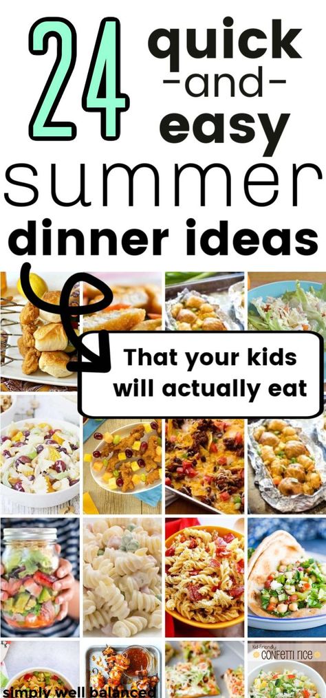 Easy summer meals for kids that the entire family will love. Quick and easy family dinner ideas that are kid-friendly and delicious. Pasta, chicken, rice and roll ups that are perfect for busy weeknights. #dinnerideas #easymeals #familymeals Easy Dinner Ideas Family Summer, Easy Healthy Dinner On A Budget, Easy Healthy Dinner With Leftovers, Fun Family Food Ideas, Easy Delicious Dinner Recipes For Family, Summer Dinner Recipes For Family Crockpot, Easy Dinner Ideas For Large Family, Summer Supper Ideas Chicken, Easy Summer Supper Ideas Quick