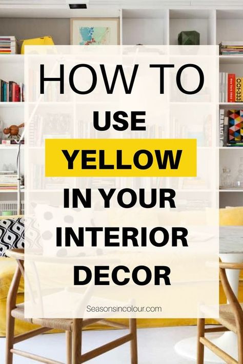 f you want ideas on how to use yellow in your home, click through. Whether you want black and yellow ideas for a living room, grey with pops of yellow, or yellow with pastel colours, find some inspiration in this home decor blog post. Lots of tips and ideas to help you make your home more cosy and fun #seasonsincolour #yellowhome #ochre Grey Black Yellow Living Room, Yellow Home Accents, Yellow Living Room Accents, Modern Yellow Living Room, Yellow Scandinavian Interior, Pops Of Yellow Living Room, Gray Yellow Blue Living Room Decorating Ideas, Yellow Chairs Living Room, Yellow Accents Living Room