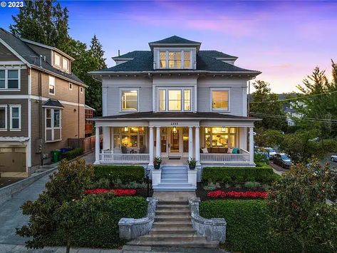 1904 'Wilson House' For Sale In Portland Oregon Portland Oregon Homes, Grand Front Porch, Cove Ceiling, Portland Style, Coved Ceiling, House Front Porch, Grand Homes, Character Building, Home Look