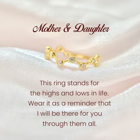 DESCRIPTION This sweet and dainty ring beautifully symbolizes the highs and lows in life. With a heartwarming message card included, it is the perfect meaningful gift for either a mother or a daughter. CARD MESSAGE Mother & Daughter This ring stands for the highs and lows in life. Wear it as a reminder that I will be there for you through them all. SPECIFICATIONS  Size: US 6-9 Stone: AAA Grade Cubic Zirconia Metal: 925 Sterling Silver Plated with 18k Gold Nickel and Tarnish Free Birthday Gift For Mom, Zierlicher Ring, Back To School Gift, Wave Ring, Birthday Ring, Gift For Daughter, Ring Stand, School Gift, Back To School Gifts