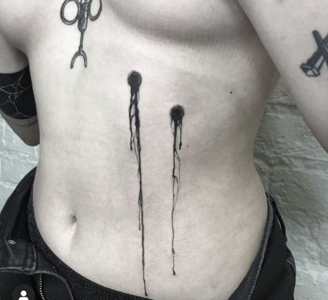 Ripped Open Skin Tattoo, Barcode Tattoo Neck, Alt Style Tattoos, Gory Tattoos For Women, Bodyhorror Aesthetic, Tattoo Ideas Bones, Disturbing Tattoo Ideas, Gore Tattoo Design, Creepy Chest Tattoos