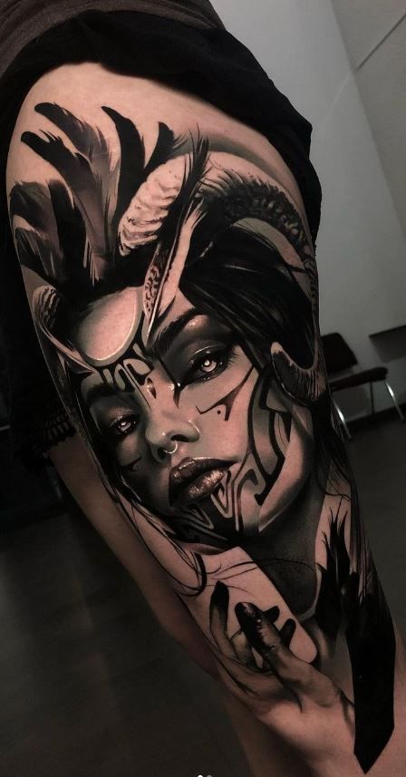 Portrait Surrealism, Surrealism Tattoo, World Famous Tattoo, Realism Portrait, Valkyrie Tattoo, Mujeres Tattoo, World Famous Tattoo Ink, Surreal Tattoo, Petit Tattoo