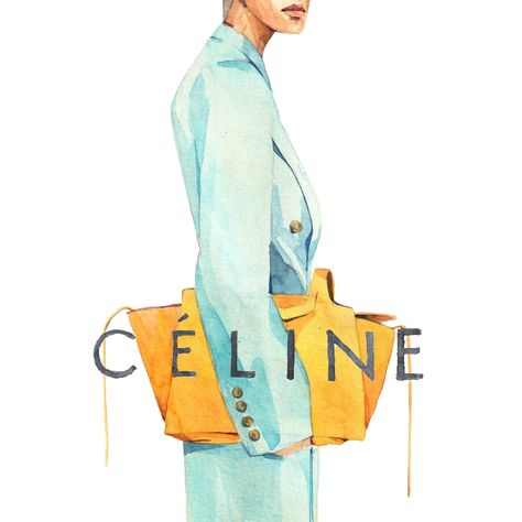 Fashion Watercolor, Summer Fashion Illustration, Celine Wkm Fanart, Spring Sketch, Celine Lookbook, Old Celine, Celine Illustration, Watercolor Fashion Illustration, Vintage Celine Runway