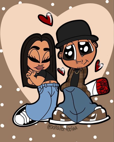 I Love Morenos Pfp, Cute Couple Drawings Cartoon Easy, Chicano Couple Drawing Cartoon, Chicana Art Drawing Easy, Cholo Couple Painting, Cholo Couple Drawing, Cartoon Couple Painting, Chicano Drawings Couples, Couple Cartoon Drawings