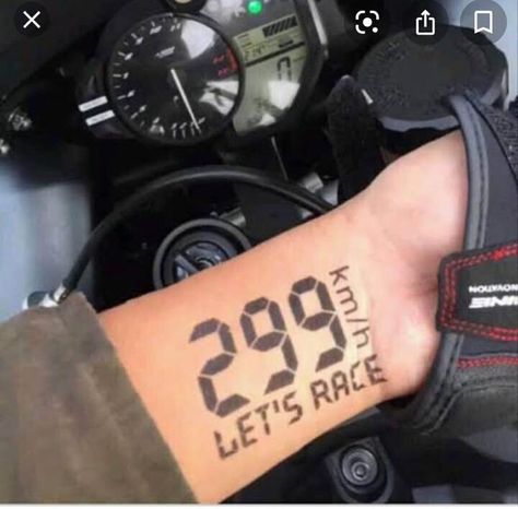 Motorcycle Tattoos Ideas, Camshaft Tattoo, 299 Km/h Tattoo, Motorcycle Tattoos For Men, Kawasaki Tattoo, Speed Tattoo, Halloween Garage, H Tattoo, Arm Drawing