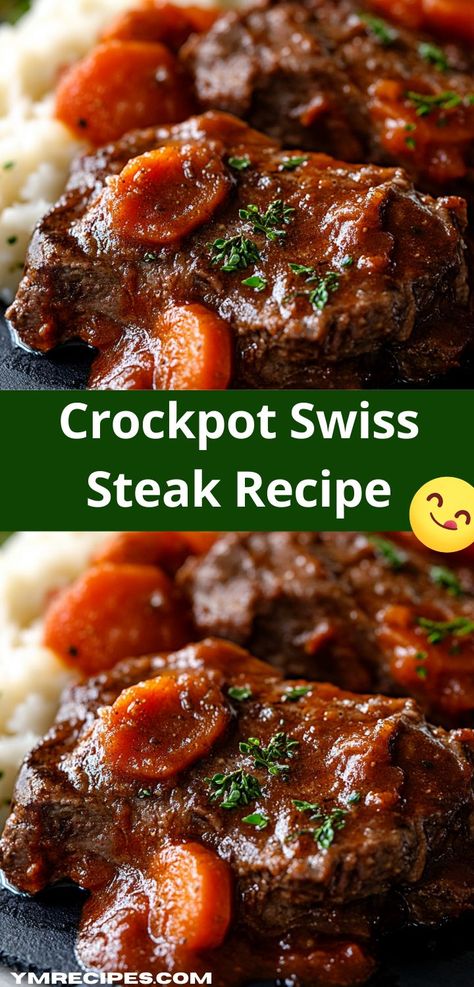 Need a flavorful dinner that requires minimal effort? Discover the Crockpot Swiss Steak Recipe, featuring melt-in-your-mouth beef and a savory sauce. This family-friendly meal is perfect for busy evenings or cozy weekends at home. Swiss Steaks, Crockpot Swiss Steak Recipes, Crockpot Swiss Steak, Swiss Steak Crockpot, Swiss Steak Recipe, Swiss Steak Recipes, Ground Recipes, Crockpot Steak, Swiss Steak