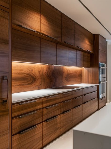 Walnut Wood Texture Interior Design, Woodmark Cabinets Kitchens, Honey Kitchen Cabinets, Walnut Cabinets Kitchen, Chestnut Kitchen, Modern Walnut Kitchen, Texture Interior Design, Walnut Kitchen Island, Walnut Wood Texture