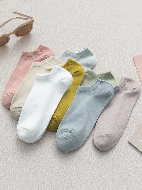 Solid Ribbed Ankle Socks - 8 Pairs | SHEIN USA Women Socks Fashion, Heart Socks, Shoes Outfit Fashion, Ankle Socks Women, Pink Socks, Comfortable Socks, Clothes Aesthetic, Women Socks, Cute Socks