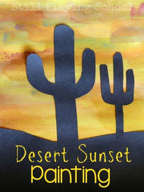 Desert Rattlesnake, Western Projects, Wild West Activities, Desert Sunset Painting, Wild West Crafts, Desert Crafts, Sunset Paintings, Schoolhouse Rock, Camping Classroom