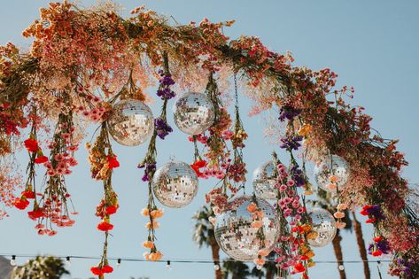 Retro Inspired Wedding, Colorful Reception, Funky Wedding, Eclectic Wedding, Garden Party Wedding, Disco Balls, Retro Wedding, Wildflower Wedding, Wedding Mood Board