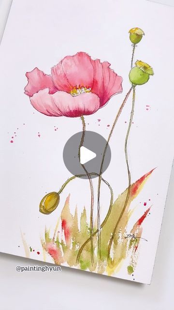 Watercolor Poppies Tutorial, Pen And Watercolor Flowers, Whimsical Watercolor Art, Watercolor And Ink Flowers, Poppy Flower Watercolor, Abstract Watercolor Paintings Tutorials, Poppy Flower Drawing, Poppy Flower Painting, Poppies Flower