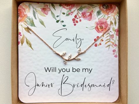 Junior Bridesmaid Proposal card with Necklace Will you be my | Etsy Junior Bridesmaid Proposal, Junior Bridesmaid Gifts, Jr Bridesmaid, Flower Girl Necklace, Romantic Classic, Bridal Party Jewelry, Bridesmaid Proposal Cards, Bride And Groom Gifts, Maid Of Honour Gifts