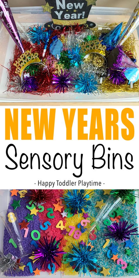 New Years Sensory Bins - HAPPY TODDLER PLAYTIME New Year Infant Activities, New Year Activity For Toddlers, Preschool Crafts New Years, New Years Arts And Crafts For Toddlers, New Years Crafts For Kindergarten, New Year Fine Motor Activities, New Years Activities For Kids Preschool, New Years Infant Activities, New Year’s Activities For Preschool