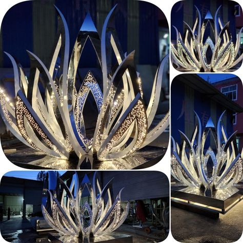 Stainless Steel Lotus Flower Water Fountain for Garden - YouFine Sculpture Diwali Installation, Fountain For Garden, Lotus Sculpture, Flower Board, Water Effect, Flower Water, Flower Sculptures, Steel Sculpture, Balloon Flowers