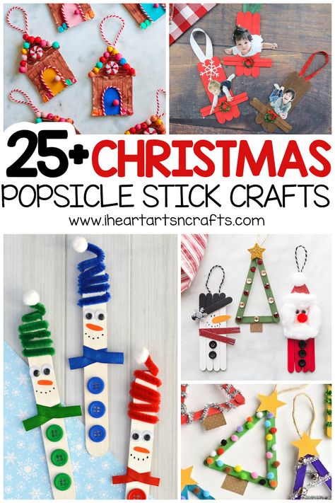 Popsicle Stick Picture Frame For Kids Christmas, Toddler Christmas Crafts Popsicle Sticks, Christmas Ornaments Homemade With Popsicle Sticks, Popsicle Stick Family, Kids Christmas Crafts Popsicle Sticks, Popsicle Stick Snowman Ornament, Christmas Crafts For Classroom For Kids, Popsicle Stick Christmas Decorations, Christmas Ornaments Made From Popsicle Sticks