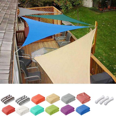 11' Triangle Sun Shading Sail Tarpaulins and Ropes with knitted fabric can block harmful sun rays yet remains totally unaffected by moisture and nature temperature extremes. The best way to expand your outdoor enjoyment without absorbing UV rays which cause serious sunburns or even skin cancers. Pass SGS Test: Ultraviolet Protection Factor ( UPF ) > 40 Ultraviolet A Transmittance ( UVA ) That means: Ultraviolet Blocked Rate >95%!! High Quality: Ideal for deck, garden, patio, backyard, entryway, Triangle Sun Sail Shade Ideas, Triangle Shade Sail Ideas, Diy Shade Canopy, Triangle Canopy, Waterproof Shade Sails, Garden Patios, Triangle Shade Sail, Sun Sail, Triangle Sun Shade