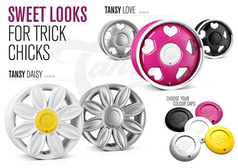 SUPER CUTE WHEELS!! Would look great on my car Vw Beetle Accessories Interiors, Vw Bug Accessories, Vw Beetle Flower, Vw Beetle Accessories, Fiat 500e, Hippie Car, Vw Up, Car Deco, Beetle Car