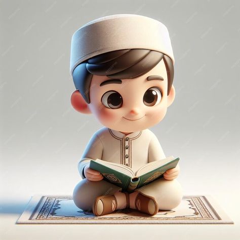 Premium AI Image | Cheerful 3D Animated Boy in Islamic Garb Reads Quran Islamic Cartoon Art, Islamic Animation, Islamic Boy, Muslim Stickers, Muslim Kids Activities, Cute Family Pictures, Boy Cartoon, Boy Illustration