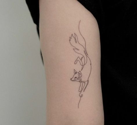 Dancing Fox Tattoo, Fox Tattoo Linework, Single Line Fox Tattoo, Fox Tattoo Aesthetic, Whimsical Fox Tattoo, Jumping Fox Tattoo, Single Line Animal Tattoo, Fox Tattoo Color, Fox Tattoo Fine Line