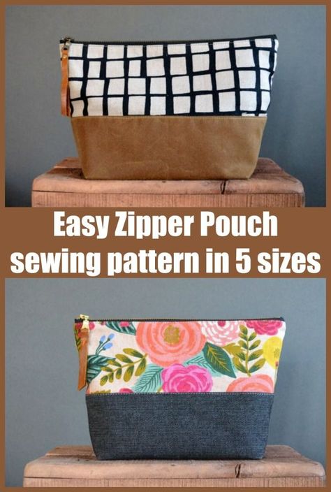 Easy Zipper Pouch sewing pattern in 5 sizes - Sew Modern Bags Pouches To Sew, Zipper Pouch Sewing Pattern, Easy Zipper Pouch, Pouch Sewing Pattern, Diy Pouch No Zipper, Sewing Easy, Sew Zipper, Zipper Pouch Tutorial, Pouch Sewing