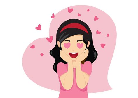 cute cartoon girl with heart shaped eyes and falling in love flat vector illustration Heart Eyes Cartoon, Eye Illustration, Flat Vector Illustration, Wedding People, Heart Tree, Cartoon Girl, Ibis Paint, Flat Vector