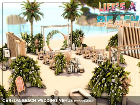 The Sims Resource - Life's a Beach - Carelva Beach Wedding Venue (NO CC) Sims 4 Beach House, Sims 4 Wedding Dress, Lotes The Sims 4, Small Beach Houses, The Sims 4 Lots, Sims 4 Kitchen, Sims 4 Bedroom, Sims 4 House Building, Sims 4 House Design