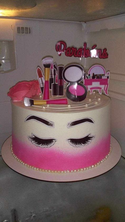 Makeup Cake Ideas Birthdays, Make Up Cake Topper, Cake Pricing Guide, Cinderella Cupcakes, Modern Birthday Cakes, Doll Birthday Cake, Cat Cake Topper, Birthday Cake Decorating Ideas, Rainbow Birthday Cake