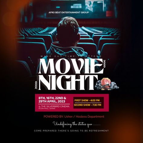 Movie Night Flyer Template Free, Film Social Media Design, Comedy Night Poster, Movie Night Poster Design, Movie Night Flyer Design, Movie Night Poster, Movie Night Flyer, Gamer Poster, Band Flyer