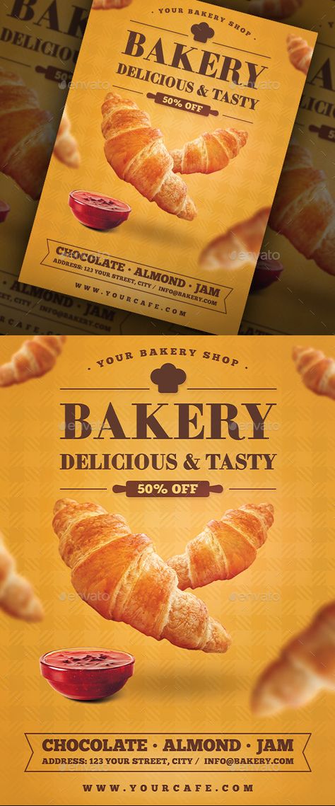 Bakery Croissant Flyer Bakery Promotion Poster, Bakery Design Poster, Croissant Advertising, Flyer Makanan, Bakery Advertising Posters, Advertisement Poster Product, Dessert Poster Design, Bakery Flyer Design, Bakery Poster Design