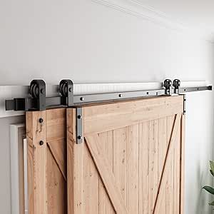 SMARTSTANDARD 11 Feet Bypass Sliding Barn Door Hardware Kit - for Double Wooden Doors-Single Track - Smoothly & Quietly - Easy to Install-Fit 120" Opening Homemade Closet, Closet Barn Doors, Diy Closet Doors, Bathroom Barn Door, Bypass Barn Door Hardware, Arched Cabin, Double Sliding Barn Doors, Bypass Barn Door, Cow Kitchen