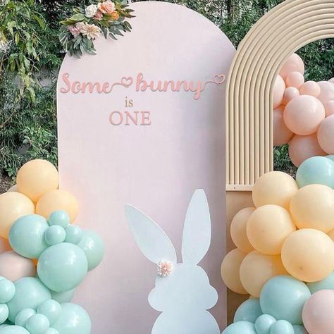 PRICES MAY VARY. ADORABLE THEME - Elevate your Easter baby girl's first birthday celebration with our charming balloon arch wall sticker featuring pink letters that spell out "Some bunny is ONE." The whimsical theme adds a delightful touch to the party ambiance. MEANINGFUL HEART ACCENT - The small heart intricately connected to the letters symbolizes the profound love your family has for the little one. It's not just a decoration but a heartfelt expression that enhances the emotional significanc Bunny Birthday Balloons, First Birthday Balloon Backdrop, Some Bunny Is Turning Two Birthday, Some Bunny Is Turning One Balloon Arch, First Birthday Girl Bunny Theme, Easter First Birthday Girl, Spring First Birthday Theme, Bunny Theme Birthday Party Decor, Some Bunny Is One Birthday Decorations