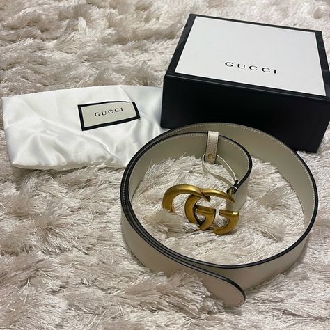 White Gucci Belt White Gucci Belt, White Slacks, Gucci Accessories, Gucci Belt, Dust Bag, Gucci, Electronic Products, Closet, Clothes Design