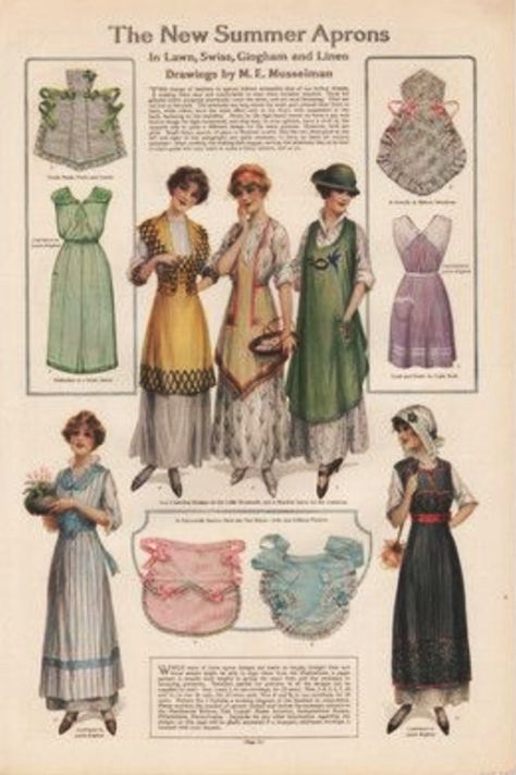 Ladies' home journal, june 1915 - The New Summer Aprons 1900s Fashion, 1910s Fashion, Vintage Papers, Summer Porch, Peplum Tops, Edwardian Dress, 20th Century Fashion, Debbie Harry, Aprons Patterns