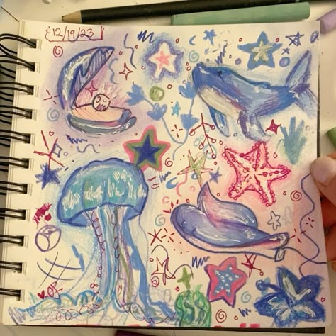 Cute Clam Drawing, Spongebob Jellyfish Drawing, Sea Cute Drawing, Whale Drawing Aesthetic, Jelly Fish Drawing Aesthetic, Art Aesthetic Drawing Sketch, Seastar Drawing, How To Draw Sea, Majestic Drawings