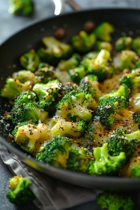 Indulge in the deliciousness of skillet broccoli and cheese with this easy-to-follow skillet broccoli recipe. Perfect for a quick weeknight meal or as a side dish for any occasion. This mouthwatering dish combines tender broccoli florets, gooey melted cheese, and savory seasonings all cooked together in a skillet for a satisfying meal that will please even the pickiest eaters. Easy Broccoli Recipes Stovetop, Tuscan Style Broccoli Recipe, Pan Cooked Broccoli, Cast Iron Broccoli, Broccoli Skillet Recipes, Easy Healthy Dinner Sides, Brocolli Recipes Stove Top, Broccoli Sides Easy, Veggie Skillet Recipes