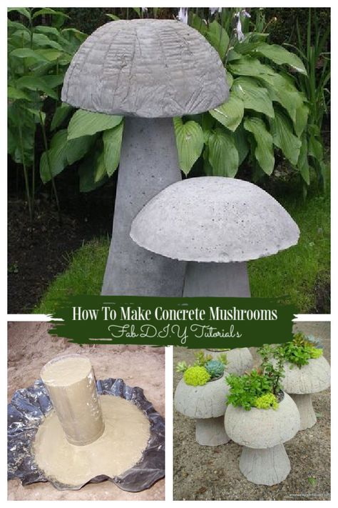 How To Make Concrete Mushrooms - DIY Tutorials - DIY Tutorials Concrete Mushrooms, Mushrooms Diy, Concrete Diy Garden, Concrete Garden Ornaments, Cement Garden, Garden Mushrooms, Balkon Design, Concrete Diy Projects, Cement Diy