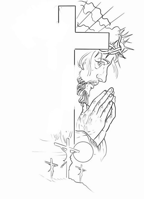 Tattoo Outline Drawing Stencil Ideas, Drawing Of Jesus, Tattoo Outline Drawing Stencil, Jesus Tattoo Design, Half Sleeve Tattoo Stencils, Jesus Art Drawing, Cross Drawing, Christ Tattoo, Cool Tattoo Drawings