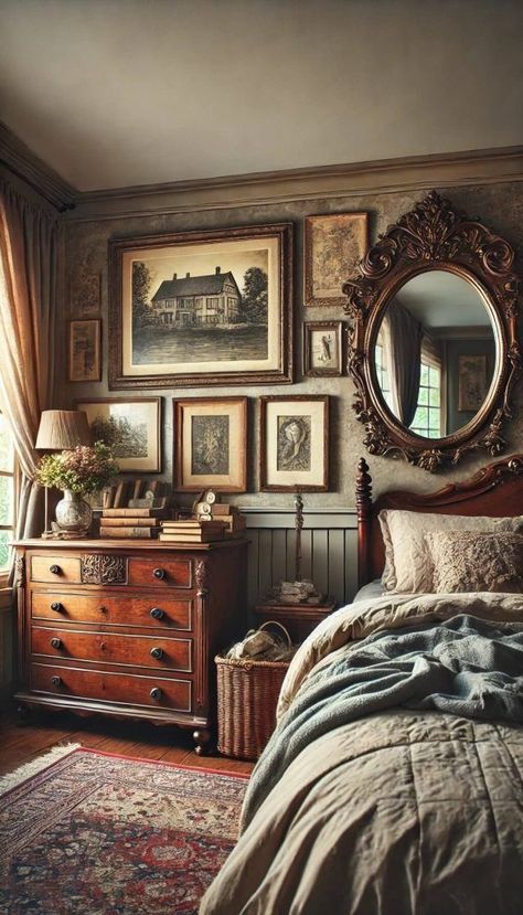 New Decor Ideas, New Bedroom Decor Ideas, Bedrooms With Brown Walls, Fall Winter Bedroom Ideas, Future House Interior Bedrooms, Victorian Fall Decor, Dark Walls Bedroom, Different Bedroom Styles, Cottage Style Bedrooms